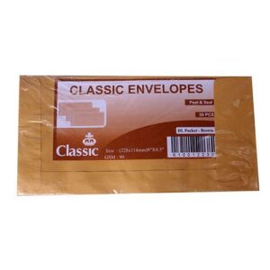 Classic Pack Of 50 Small Envelopes (9X4) Self Sealing – Brown